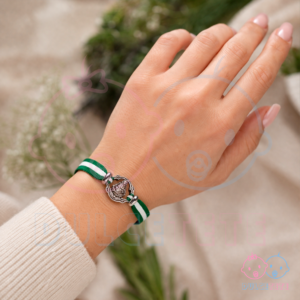 Pulsera Virgen del Rocío con Cinta Verde y Blanca
